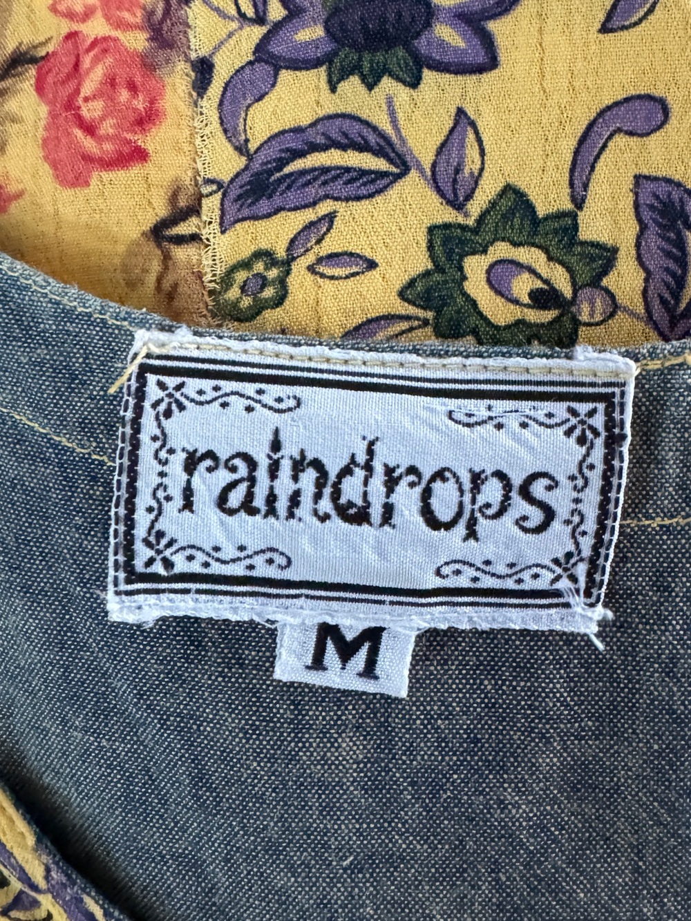 Vintage Raindrops Patchwork Floral Dress 90s Boho Grunge Cottagecore Tie Back M - Picture 12 of 15